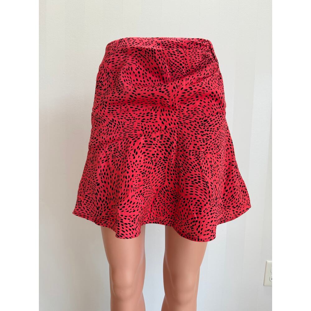 HOUSE OF HARLOW/REVOLVE Ruched Front Coral/Black Print Flounce Mini Skirt Sz XS